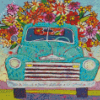 Blue Truck With Flowers Diamond Paintings