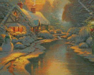 Christmas House River Diamond Painting