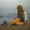 Cute Woman Sitting On Beach Diamond Painting