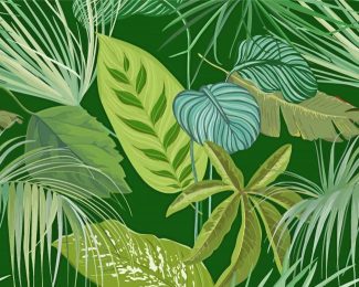 Green Botanical Background With Tropical Leaves Diamond Paintings