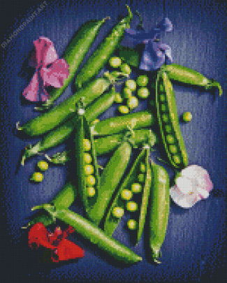 Green Peas In A Pod With Flowers Diamond Painting