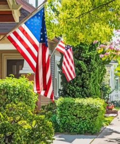 Houses With American Flag Diamond Painting