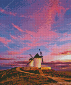 La Mancha Windmills At Sunset Diamond Painting