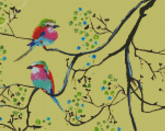 Lilac Breasted Birds On Tree Diamond Painting