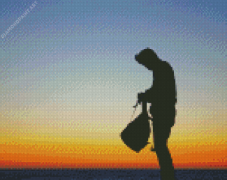 Man Holding Backpack Silhouette Diamond Painting