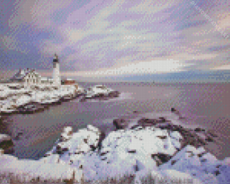 Snowy Portland Lighthouse Diamond Painting
