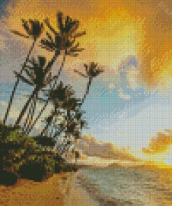 Hawaii Kahala Beach At Sunset Diamond Painting