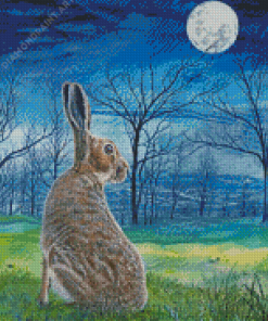 Moon Gazing Hare At Night Diamond Painting