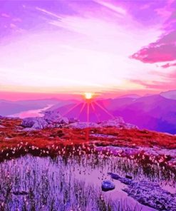 Purple Mountain At Sunset Diamond Painting