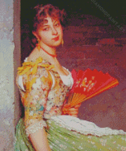 Spanish Young Girl With Hand Fan Diamond Painting