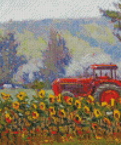 Tractor With Sunflowers Art Diamond Painting
