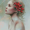 Gorgeous Girl With Poinsettia Flowers Diamond Painting