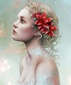 Gorgeous Girl With Poinsettia Flowers Diamond Painting