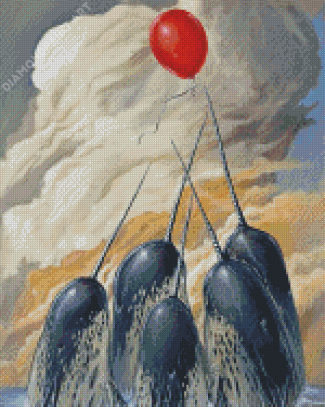 Narwhals And Red Balloon Diamond Painting