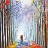 Abstract Lonely Couple Walk In The Rain Diamond Painting