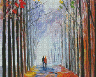 Abstract Lonely Couple Walk In The Rain Diamond Painting