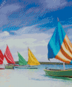Beach Colorful Sailboats Diamond Paintings
