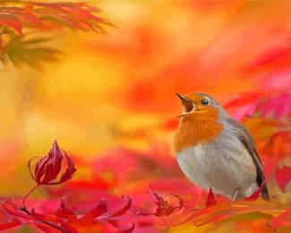 Bird In Autumn Tree Diamond Painting