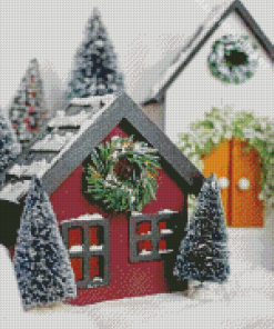Christmas Birdhouse Farmh Village Diamond Painting