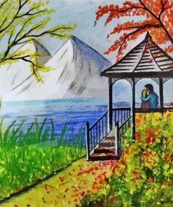 Couple In The Garden By Lake Diamond Painting