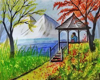 Couple In The Garden By Lake Diamond Painting
