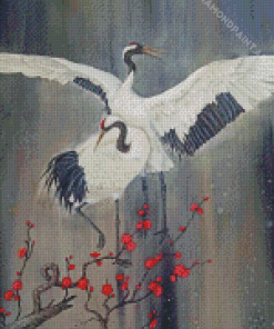 Couple Red Crowned Crane Birds Diamond Paintings