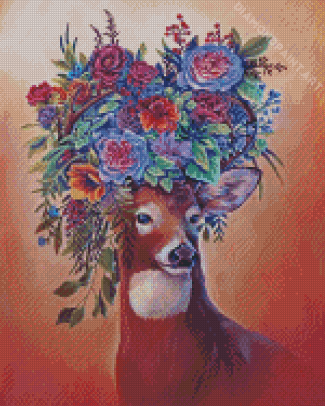 Deer With Roses Diamond Painting