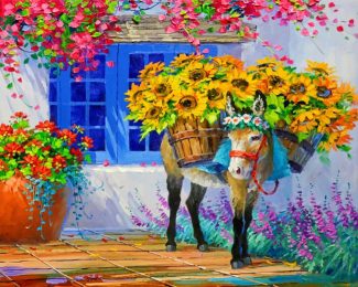 Donkey And Sunflowers Diamond Painting