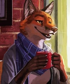 Fox With Coffee Diamond Painting