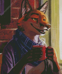 Fox With Coffee Diamond Painting