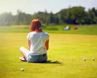 Golf Lady Sitting Diamond Painting