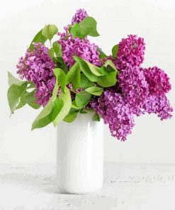 Lilac Flowers In White Vase Diamond Paintings