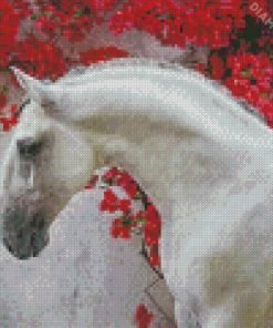 Lusitano And Red Blossoms Diamond Paintings