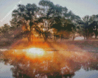 Misty Sunrise On River Diamond Paintings