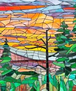 Mosaic Trees At Sunset Diamond Painting