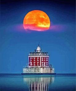 New London Ledge Light With Red Moon Diamond Painting