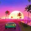 Palm Trees With Car At Sunset Diamond Painting
