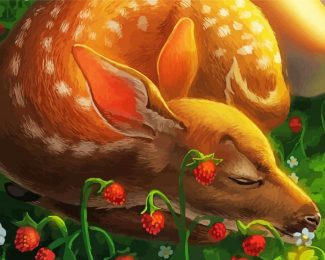 Resting Deer Among Strawberries Diamond Paintings