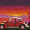 VW Car Sunset Illustration Diamond Painting