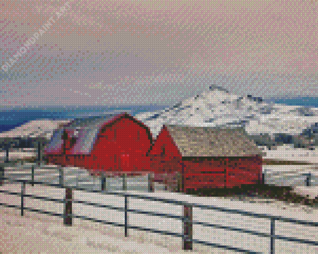 Winter Mountains Farm Diamond Paintings