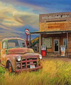 Abandoned Old Gas Station Truck Diamond Painting