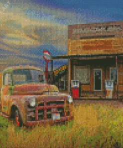 Abandoned Old Gas Station Truck Diamond Painting