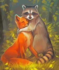 Adorable Fox And Raccoon Diamond Painting