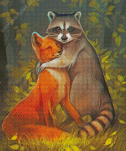 Adorable Fox And Raccoon Diamond Painting