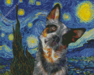 Australian Cattle Dog Blue Heeler Art Van Gogh Diamond Painting