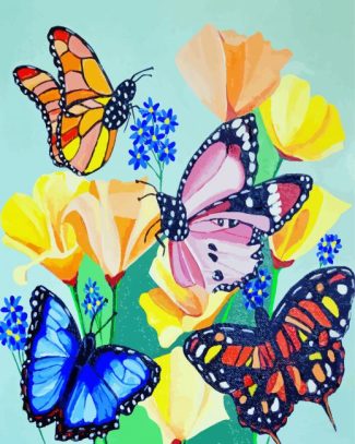 Beautiful Flowers With Butterflies Art Diamond Painting