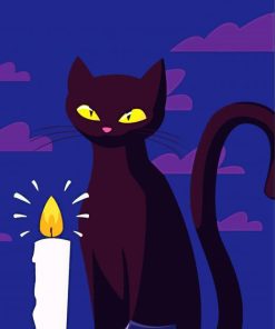 Black Cat And Candle Illustration Diamond Painting
