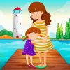 Cartoon Mother Hugging Girl Diamond Painting