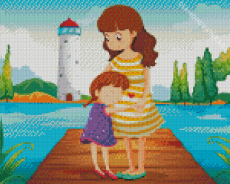 Cartoon Mother Hugging Girl Diamond Painting