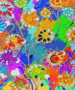 Colorful Funky Flowers Art Diamond Painting